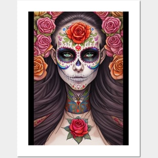 Woman in Traditional Sugar Skull Makeup - Sugar Skull Art Posters and Art